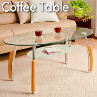テーブル（机）『ティータイムにお洒落なガラステーブル！コーヒーテーブル（ナチュラル）105×55×44.5cm』